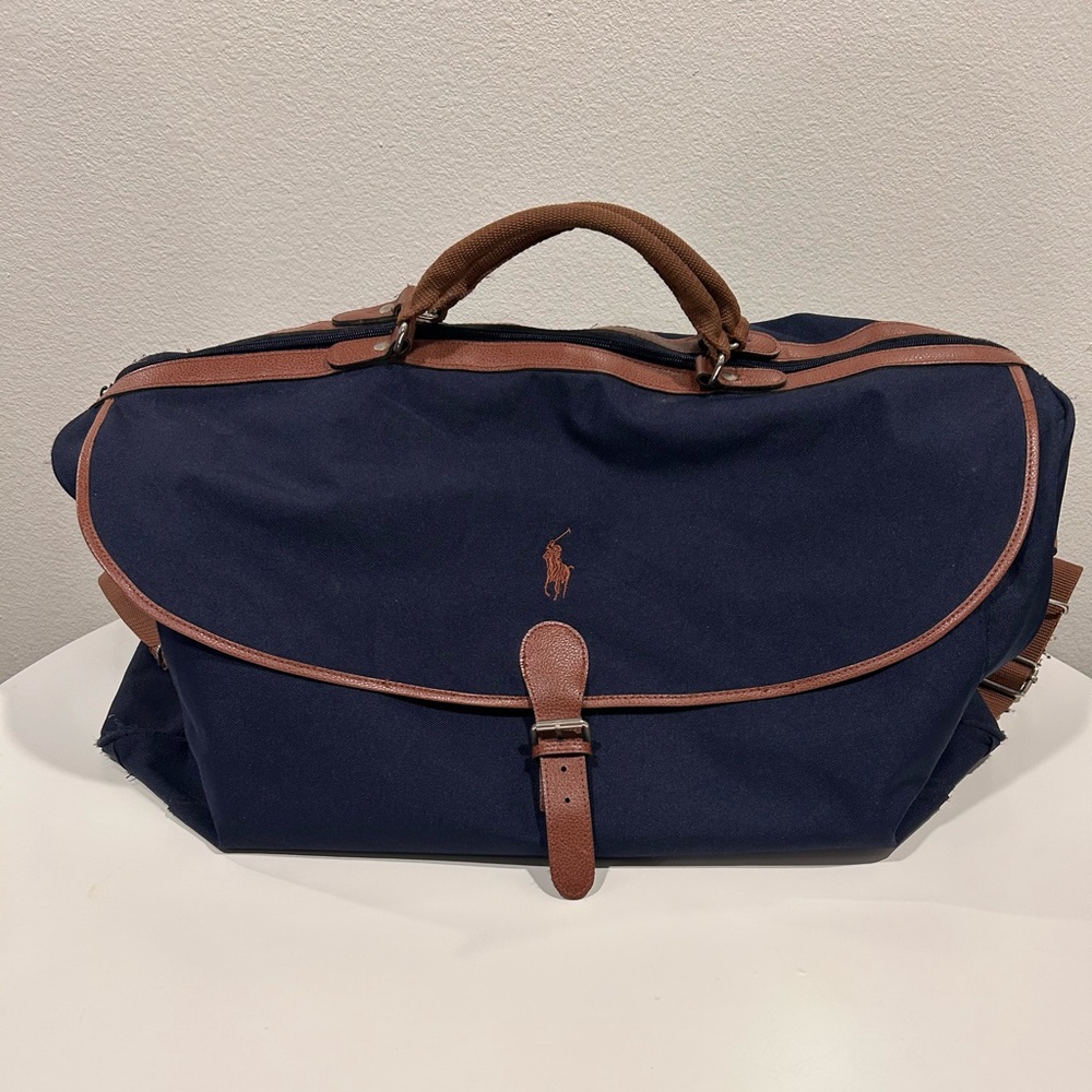 Polo Ralph Lauren Navy Blue and Brown Duffel Bag